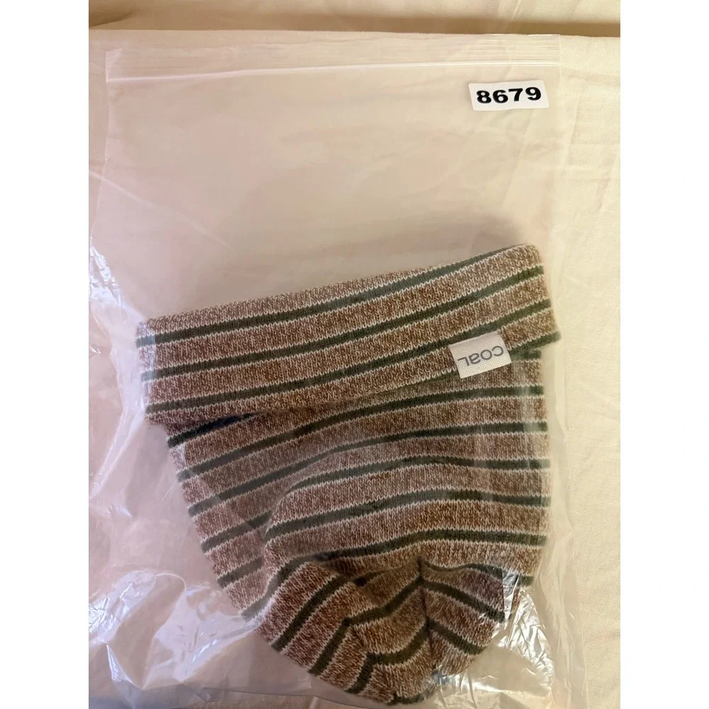 Coal Beanie Hat Unisex OS Brown Green Striped Knit Made in USA